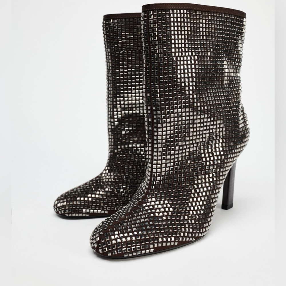 NWT ZARA RHINESTONE HEELED ANKLE BOOT